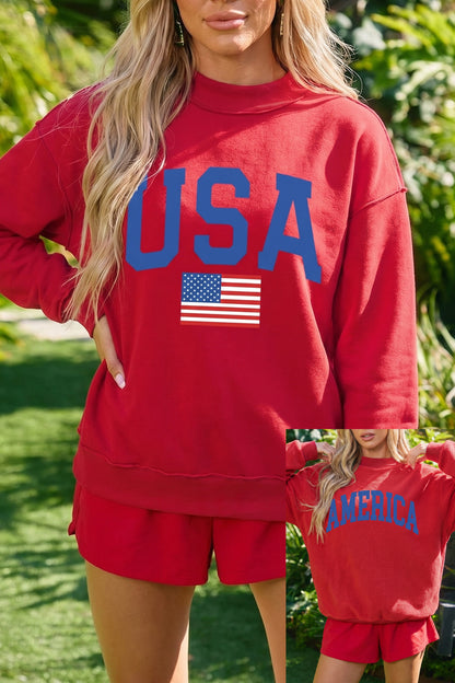 Light Grey Mock Neck Reversible USA/America Graphic Sweatshirt