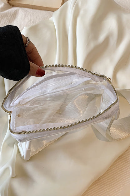 Sac banane transparent à bretelles réglables et fermeture éclair blanc brillant 