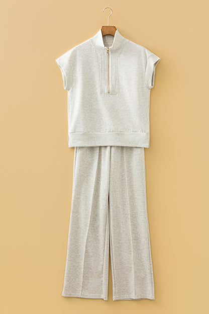 Light Grey Half Zip Polo Tee Casual Pant Set