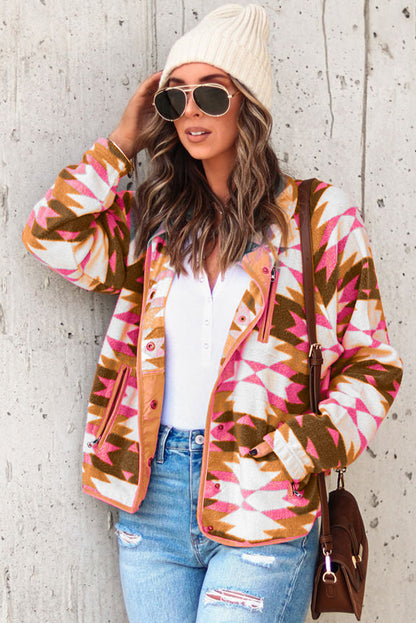 Chaqueta polar con bolsillos y cremallera abotonada azteca occidental roja 