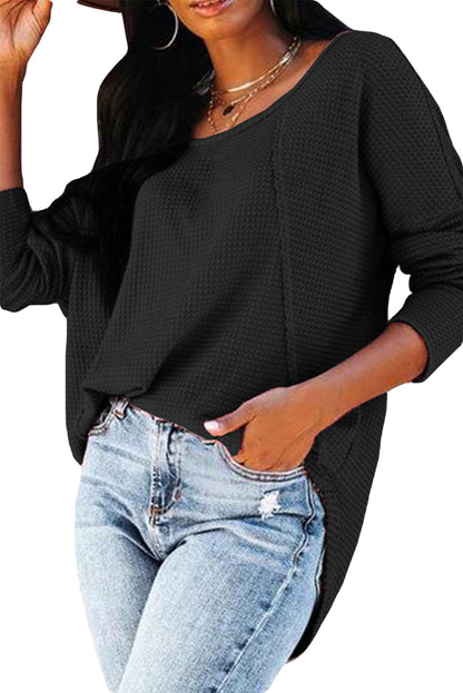 Waffle Knit Splicing Buttons Long Sleeve Top
