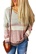 Color Block Knit Kangaroo Pocket Hooded Sweater
