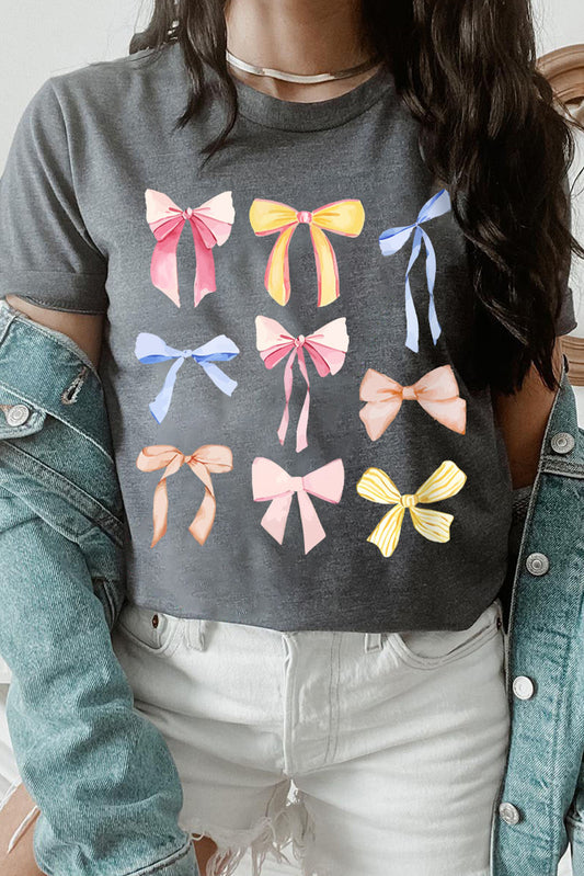 T-shirt décontracté à col rond et imprimé nœuds papillon gris