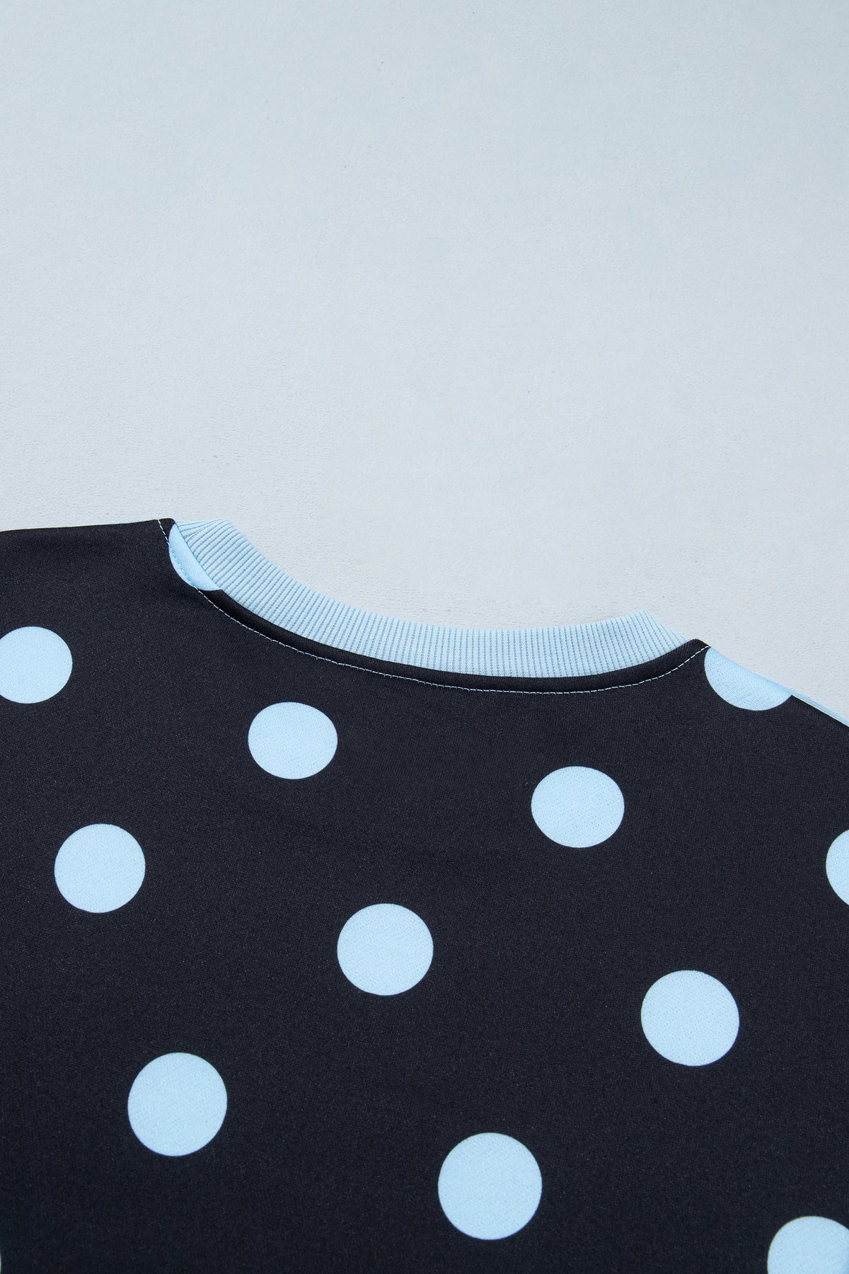 Black Polka Dot Contrast Patchwork Round Neck Baggy Sweatshirt
