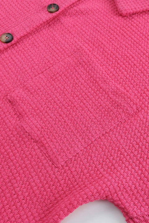 Pink Waffle Knit Button Up Casual Shirt