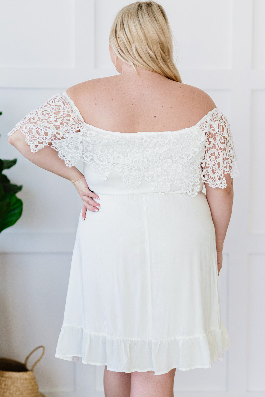 Off-the-shoulder Lace Sleeves Plus size Dress