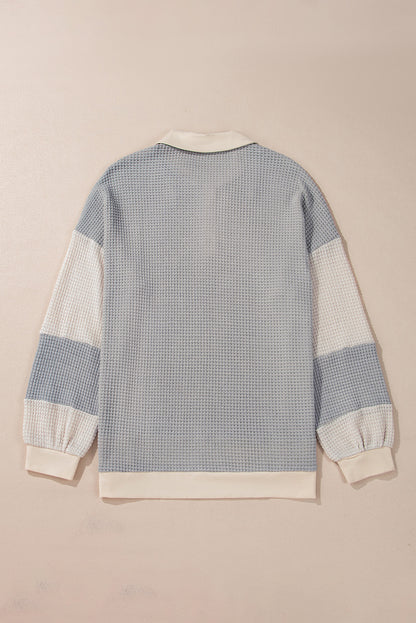 Haut Henley texturé kaki à col colorblock