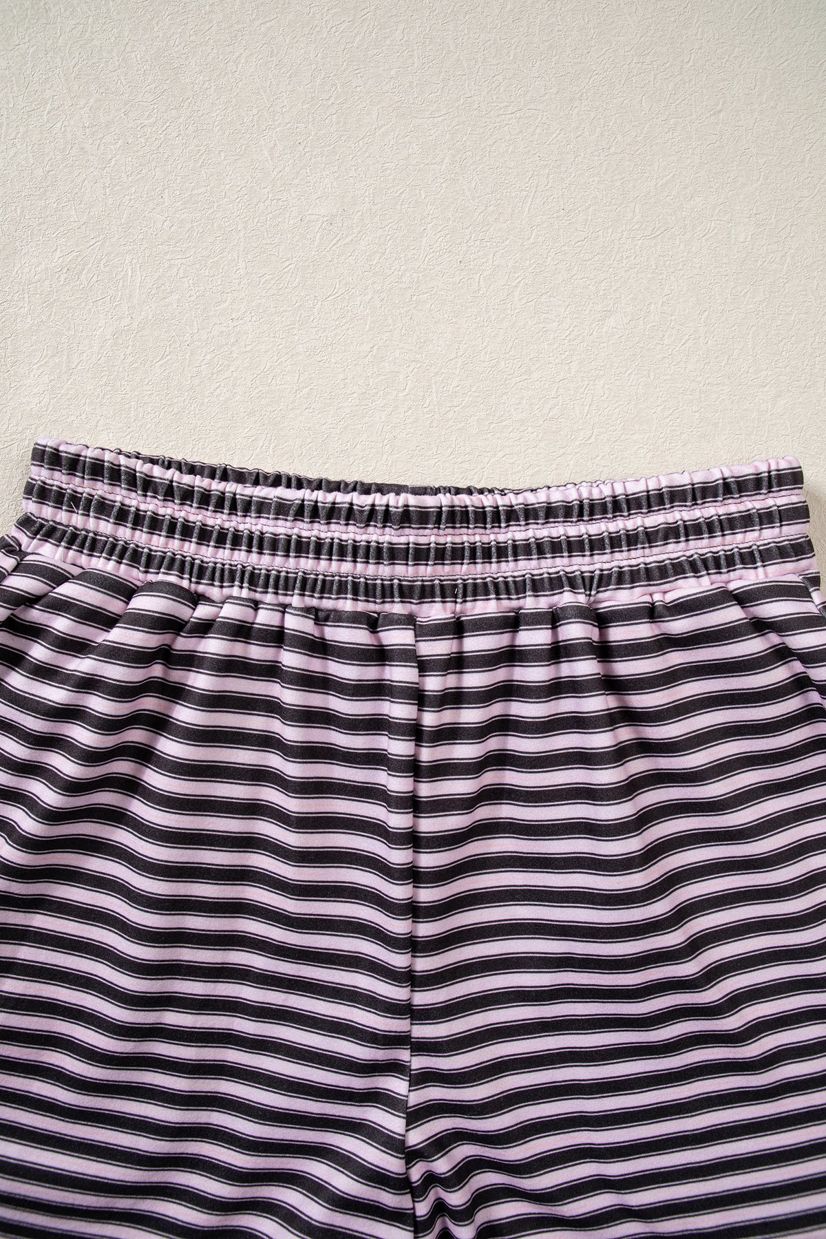 Brown Stripe Long Sleeve Oversized Top Pocketed Casual Shorts Two Piece Set