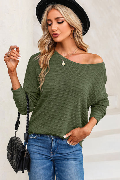 Pull vert texturé à col rond et manches dolman