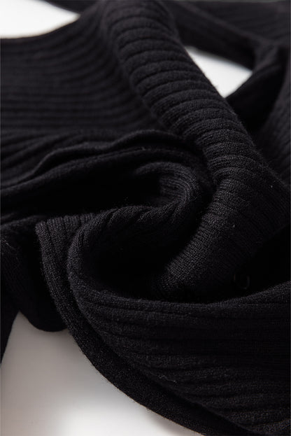 Cardigan noir en tricot côtelé à col slim