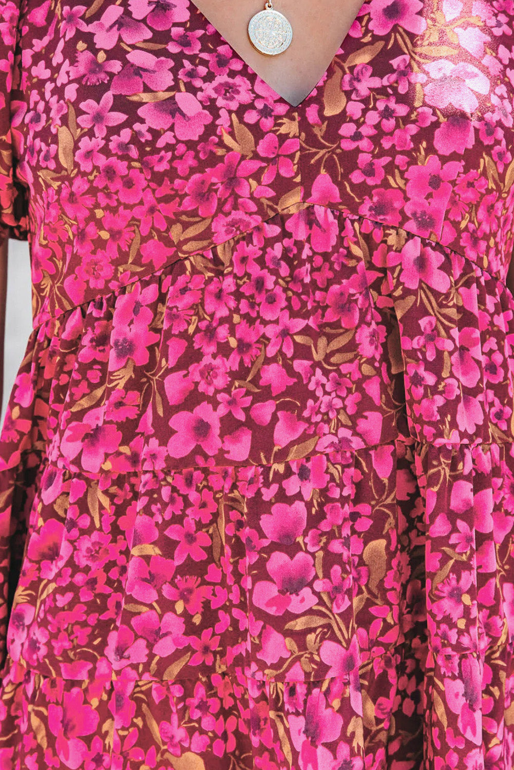 Haut à col en V et manches flottantes à imprimé floral