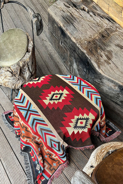 Western Pattern Tasseled Large Blanket