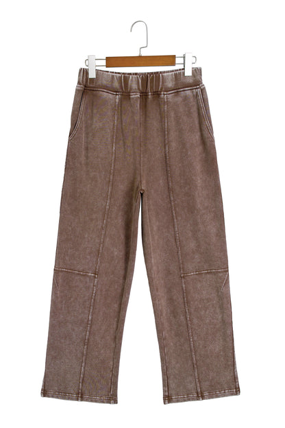Coffee Mineral Wash Seam Detail Elastic Waist Barrel Pants
