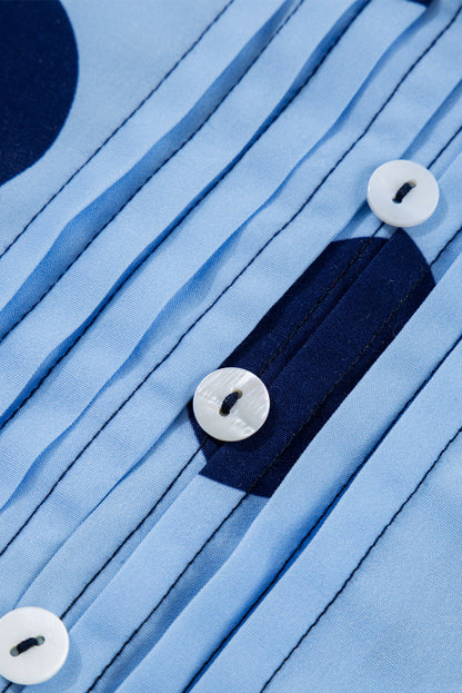 Chemisier boutonné à manches courtes et col boutonné à imprimé pois bleu ciel