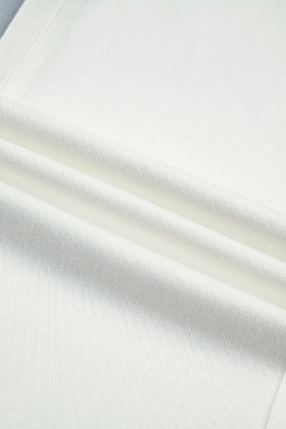White Solid Color Scalloped Patch Pocket Shift Jeans
