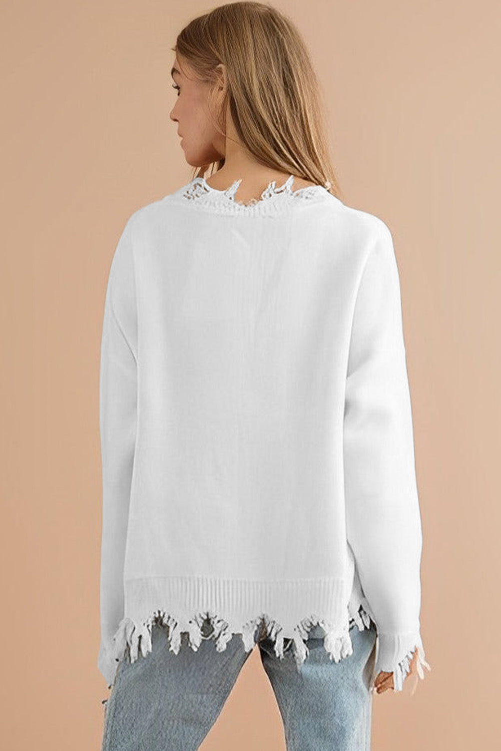 Pull tigre blanc à paillettes effilochées