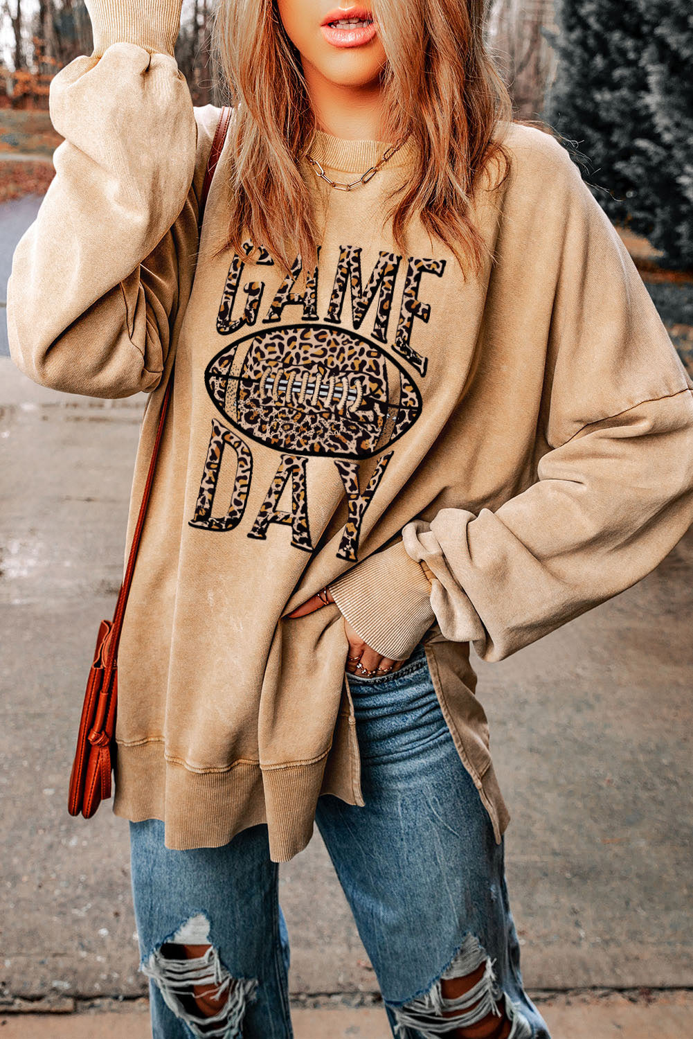 Sudadera caqui con gráfico de leopardo suelto GAME DAY
