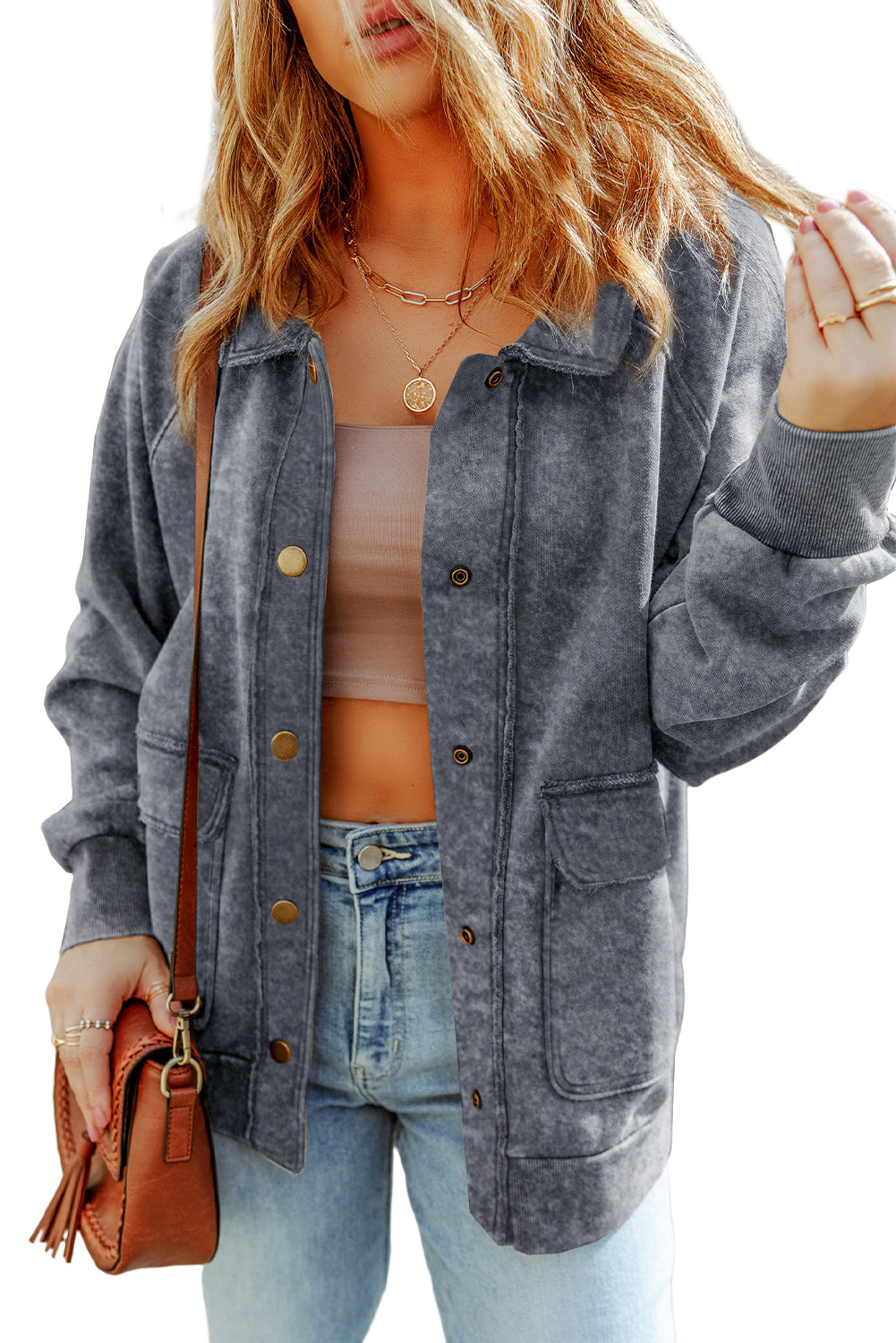 Chaqueta con botones y bolsillo con solapa lavada vintage roja