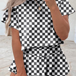Black Checkerboard T Shirt and High Waist Skorts 2 Piece Outfit