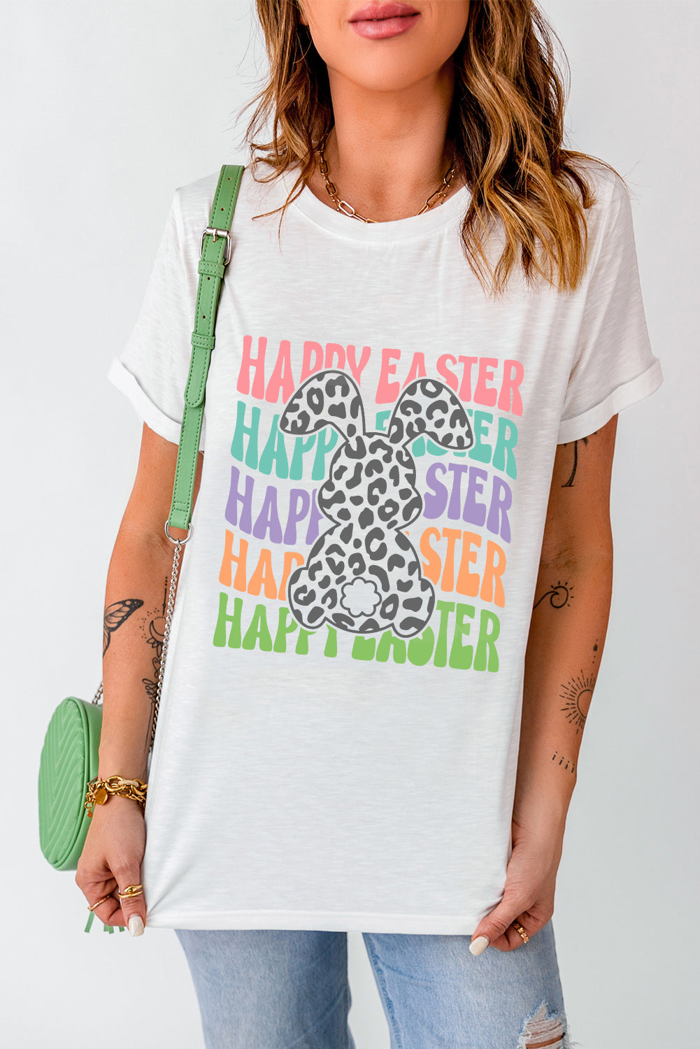 T-shirt ras du cou blanc imprimé lapin de Pâques