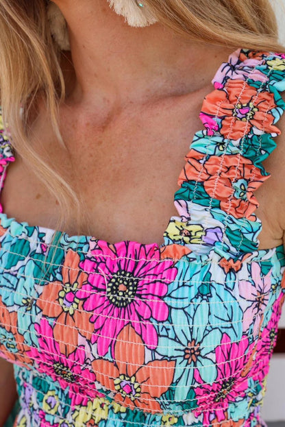 Top de manga corta con dobladillo asimétrico y estampado floral multicolor 