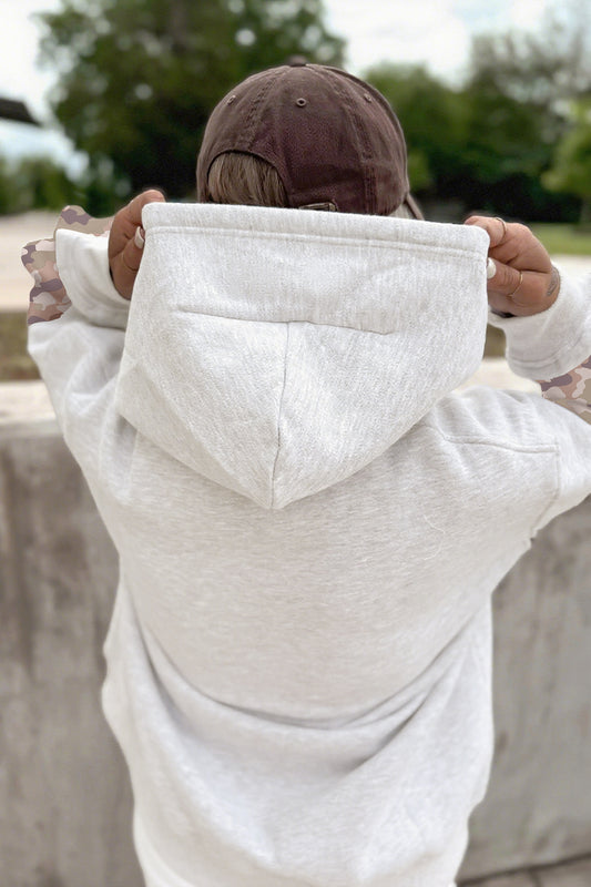 Light Grey Patchwork Camo Long Sleeve Hoodie