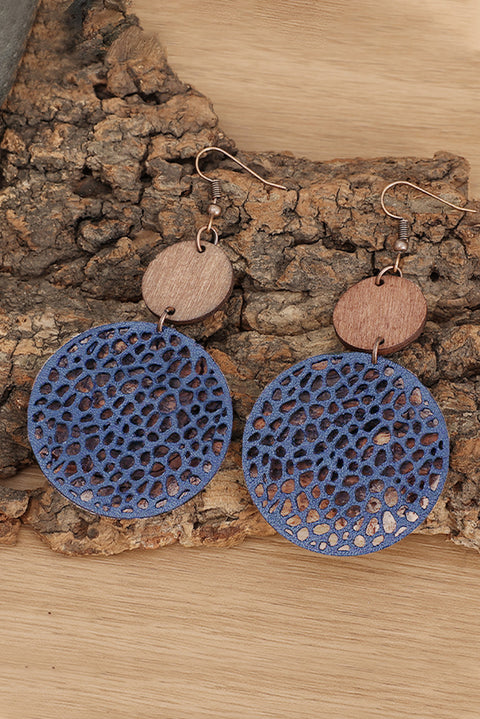 Hollow Out Wooden Round Drop Earrings