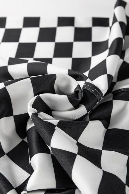 Short cycliste taille haute imprimé damier noir