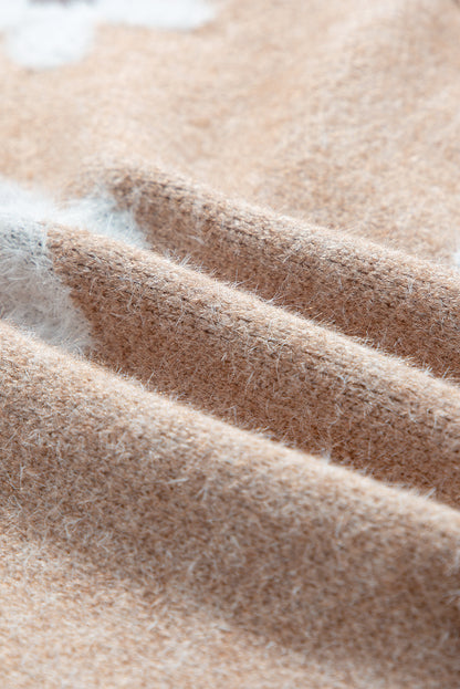 Cardigan boutonné en tricot à col en V et imprimé floral gris fumé