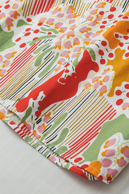 Chemisier à manches courtes et volants à imprimé floral rose