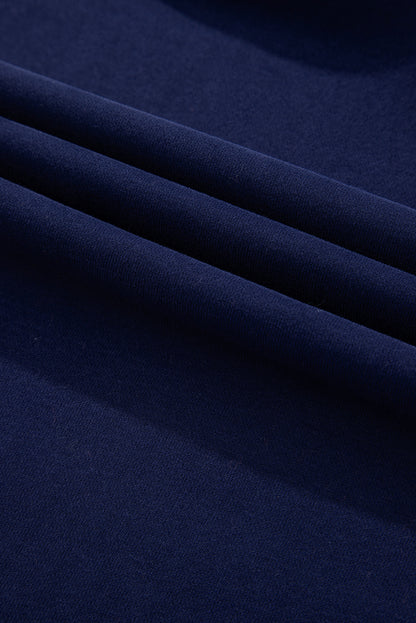 Navy Blue Solid O Neck High Low Hem Pullover Sweatshirt