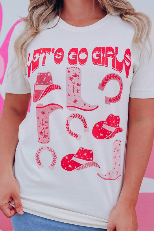 White LET'S GO GIRLS Western Fashion Graphic T Shirt