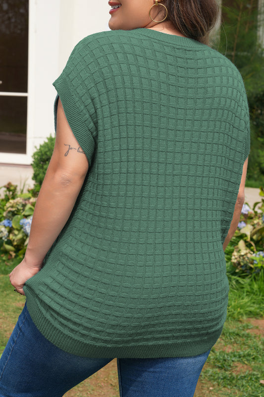 Mist Green Plus Size Solid Color Textured Knit Short Sleeve Sweater