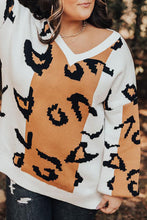 Leopard Print Colorblock Drop Shoulder Plus Size Sweater
