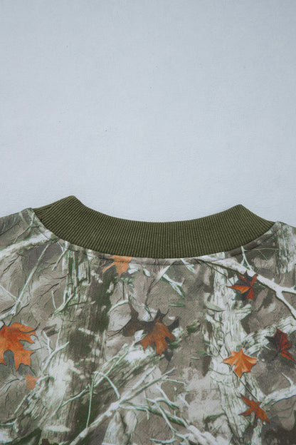 Green Western Camo/Mallard Letter Print Baggy Pullover Sweatshirt
