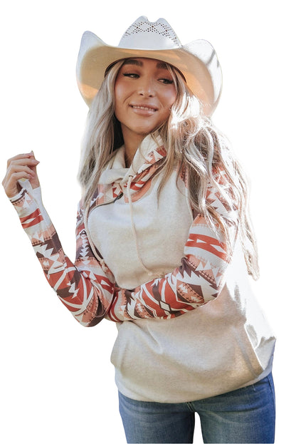 Sweat à capuche double capuche patchwork à imprimé aztèque occidental 