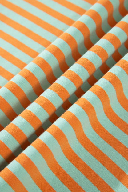 Orange Stripe High Neck Striped Colorblock Tunic Plus Size Sweatshirt