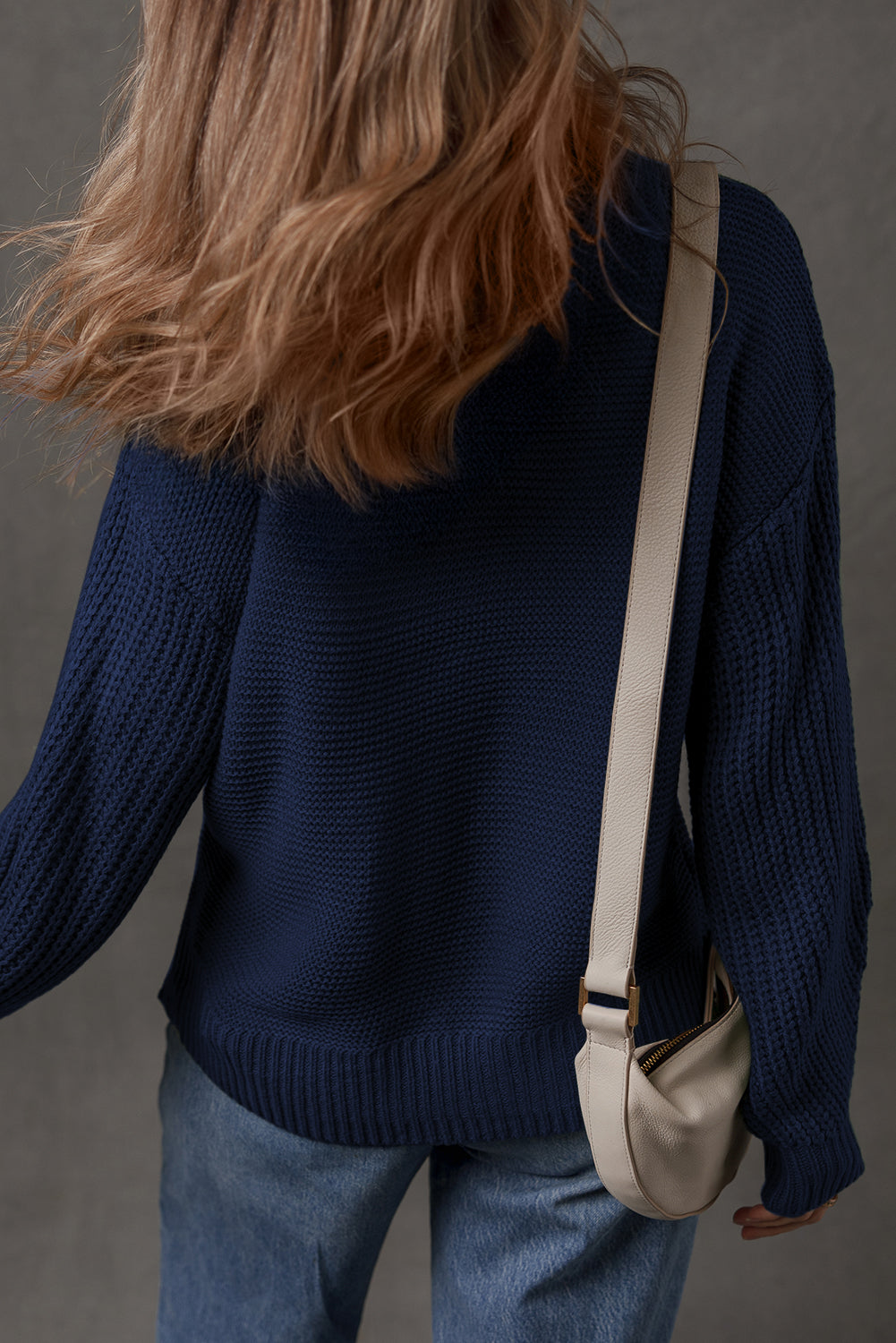 Red Dahlia Solid Color Front Seam Drop Shoulder Loose Sweater
