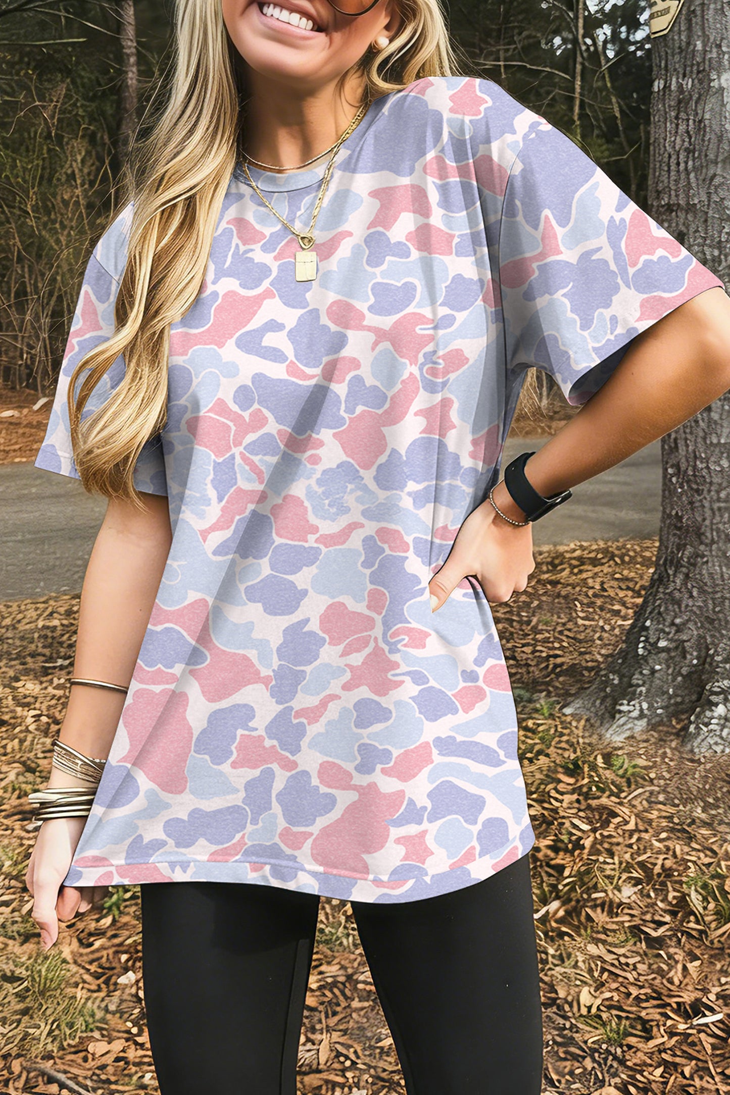 Multicolour Retro Camouflage Print Womens Casual T Shirt