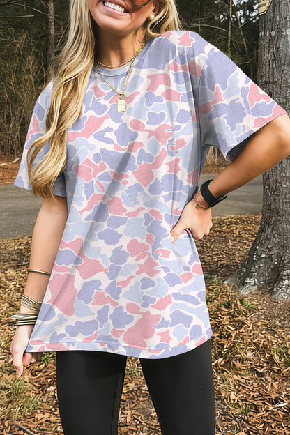 Multicolour Retro Camouflage Print Womens Casual T Shirt
