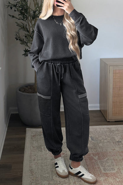 Carbon Grey Solid Colorblock Jogger Pants Set