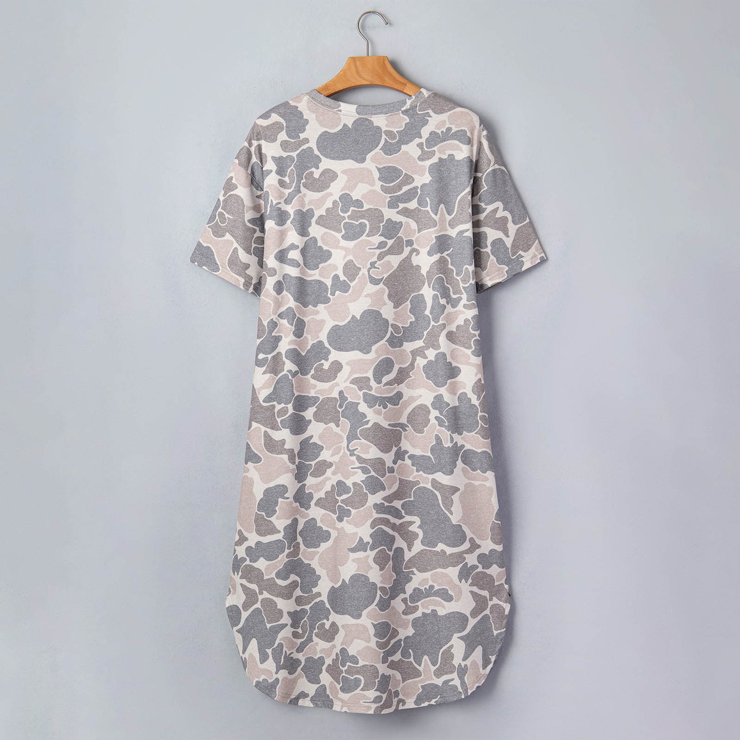 Multicolour Camouflage Print Short Sleeve Drop Shoulder Side Slit Casual Dress