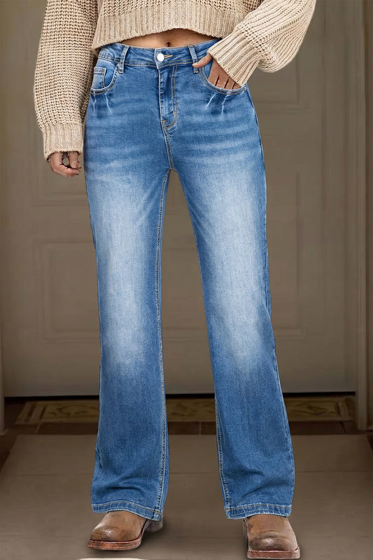 Myosotis Acid Washed Straight Leg Full Length Casual Jeans