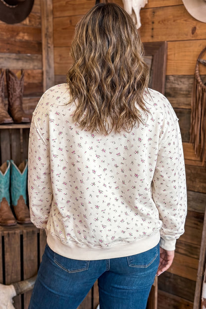 Apricot Floral Print Texas Long Sleeve Ribbed Neck Tunic Plus Size Sweatshirt