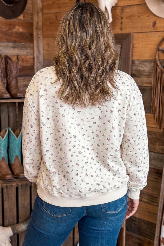 Apricot Floral Print Texas Long Sleeve Ribbed Neck Tunic Plus Size Sweatshirt