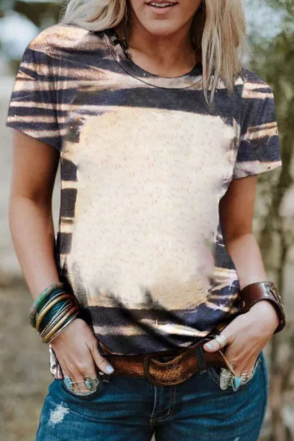 Blank Apparel - T-shirt basique à rayures bleu tie-dye