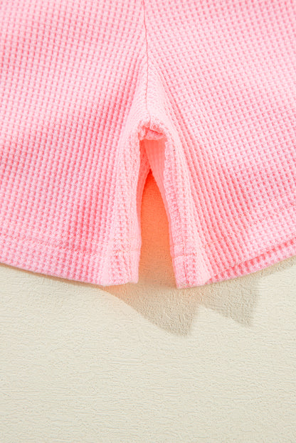 Ensemble t-shirt et short côtelé rose grande taille à coutures apparentes