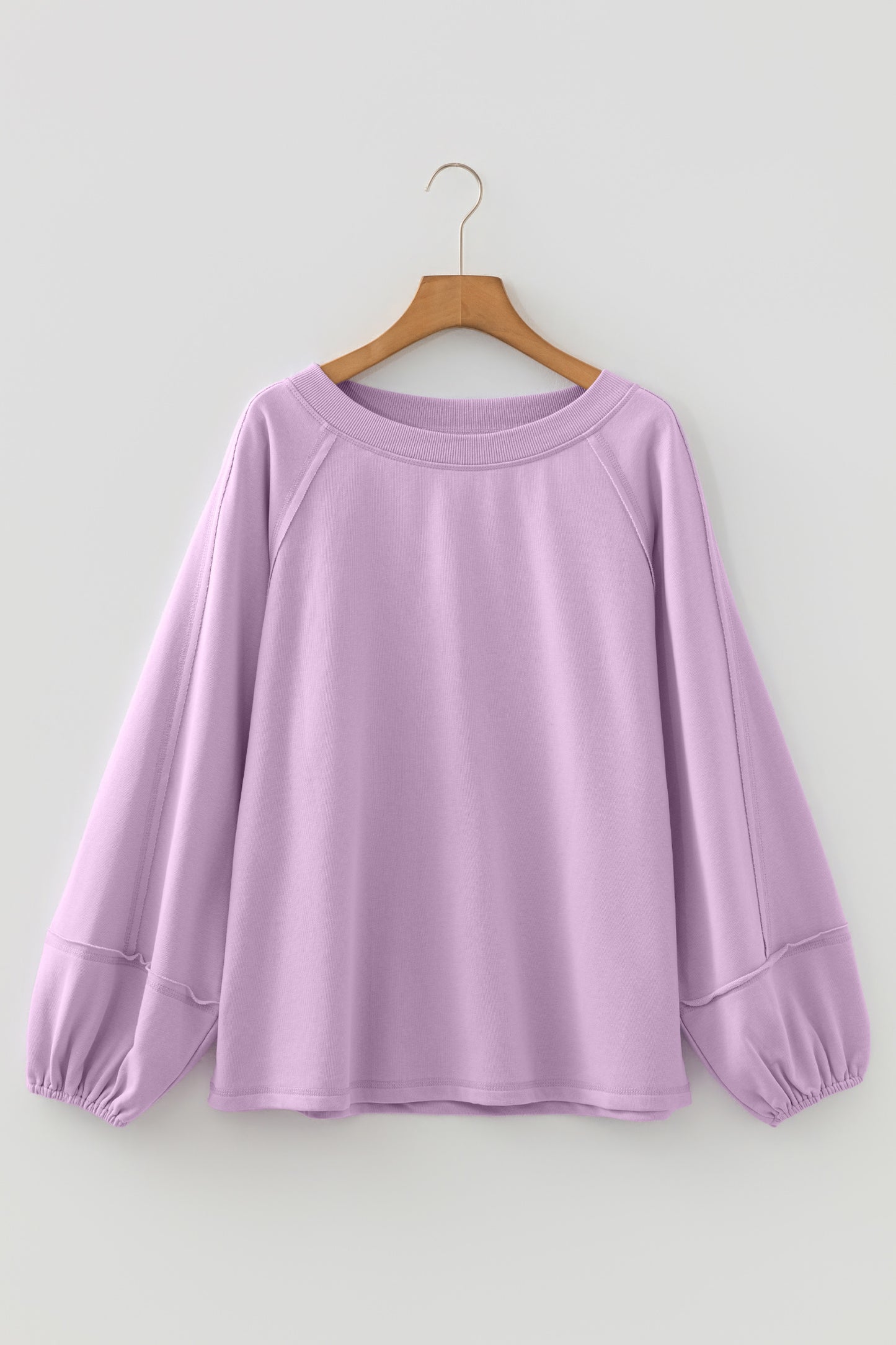 Beau Blue Solid Color Raw Seam Patchwork Baggy Sweatshirt