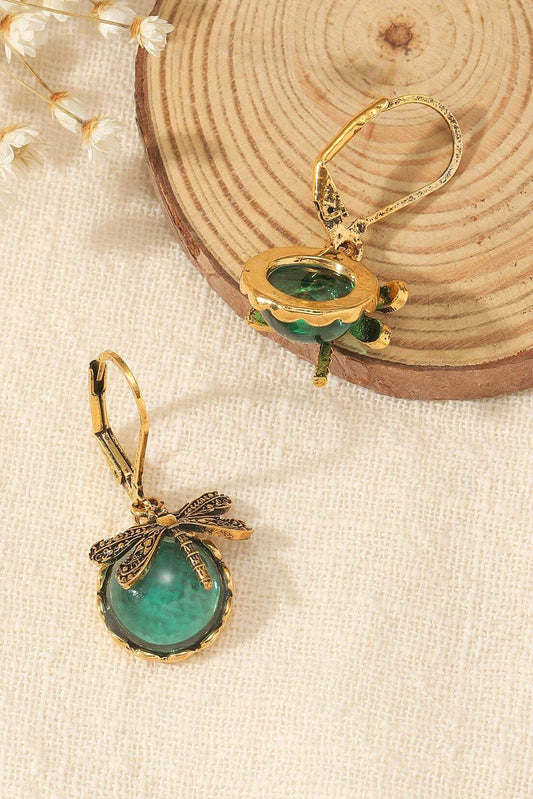 Grass Green Vintage Dragonfly Crystal Pendant Earrings