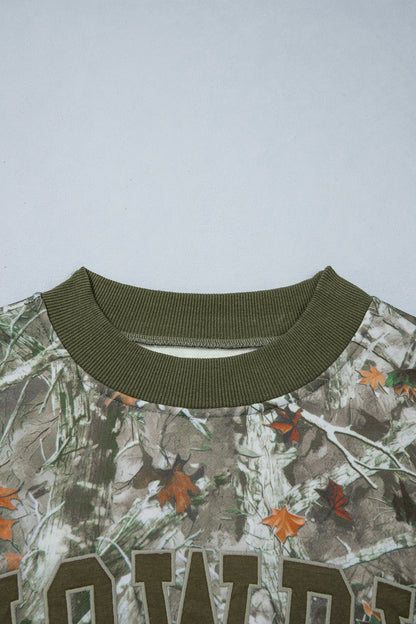 Green Western Camo/Mallard Letter Print Baggy Pullover Sweatshirt